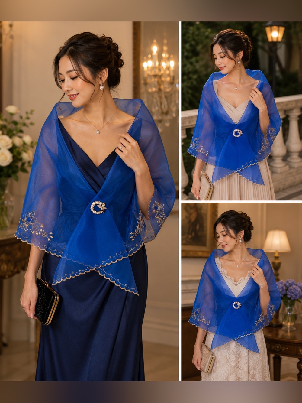Filipiniana Sheer Royal Blue Embroidered Wrap Scarf Alampay